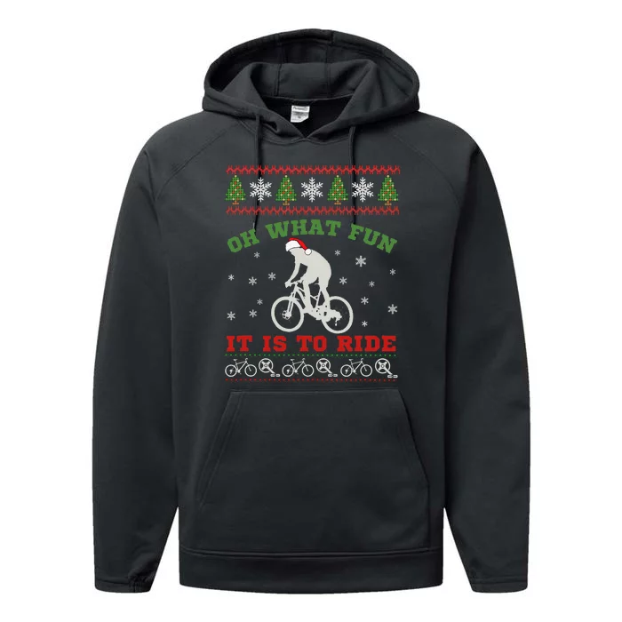 Mountain Bike Rider Oh What Fun Christmas Ugly Sweater Performance Fleece Hoodie