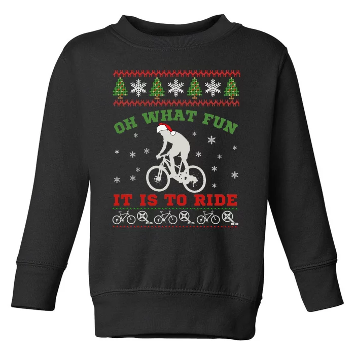 Mountain Bike Rider Oh What Fun Christmas Ugly Sweater Toddler Sweatshirt