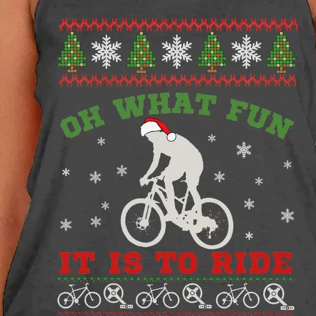 Mountain Bike Rider Oh What Fun Christmas Ugly Sweater Women's Knotted Racerback Tank