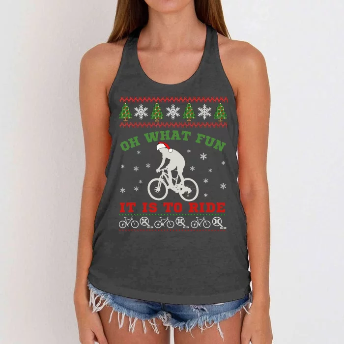 Mountain Bike Rider Oh What Fun Christmas Ugly Sweater Women's Knotted Racerback Tank