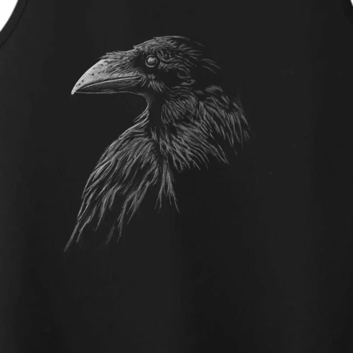 Mystical Black Raven Illustration Crow Artwork Performance Tank