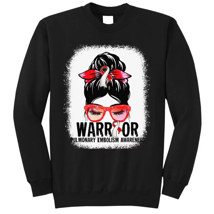 Messy Bun Red White Ribbon Pulmonary Embolism Warrior Sweatshirt