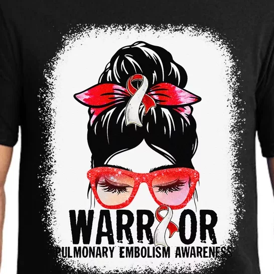 Messy Bun Red White Ribbon Pulmonary Embolism Warrior Pajama Set