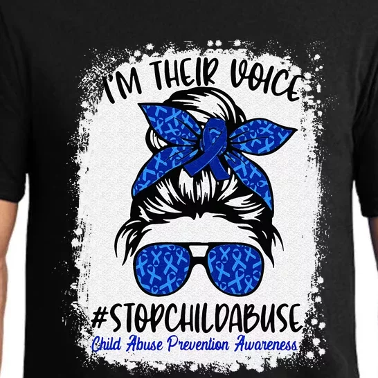 Messy Bun Ribbon Stop Child Abuse Prevention Awareness Month Pajama Set