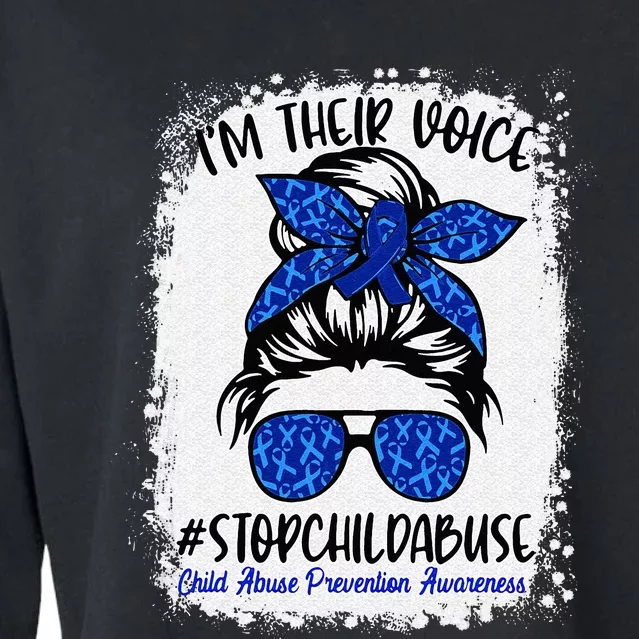 Messy Bun Ribbon Stop Child Abuse Prevention Awareness Month Cropped Pullover Crew