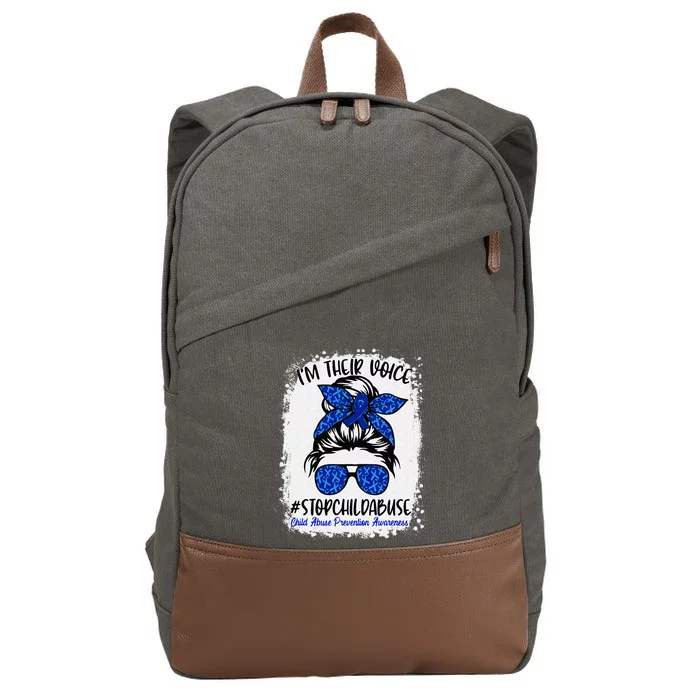 Messy Bun Ribbon Stop Child Abuse Prevention Awareness Month Cotton Canvas Backpack