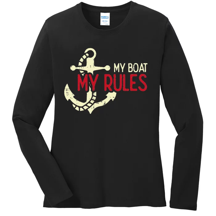 My Boat Rules Pocket Captain Owner Ladies Long Sleeve Shirt