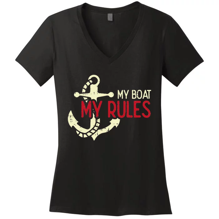 My Boat Rules Pocket Captain Owner Women's V-Neck T-Shirt