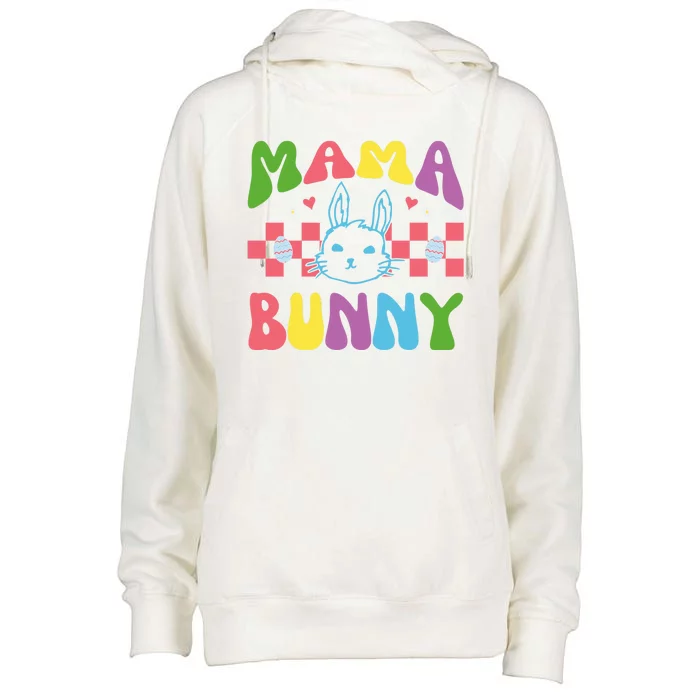 Mama Bunny Retro Colorful Cute Holiday Womens Funnel Neck Pullover Hood