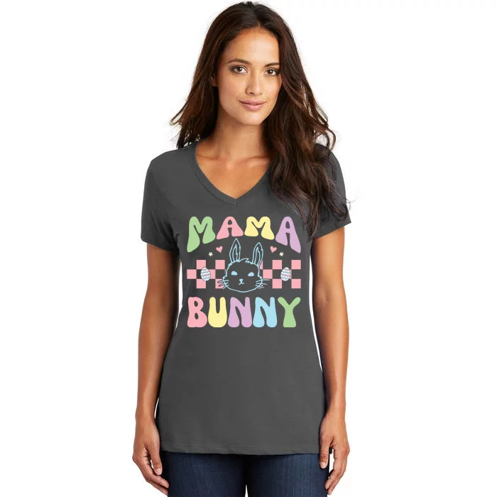 Mama Bunny Retro Colorful Cute Holiday Women's V-Neck T-Shirt