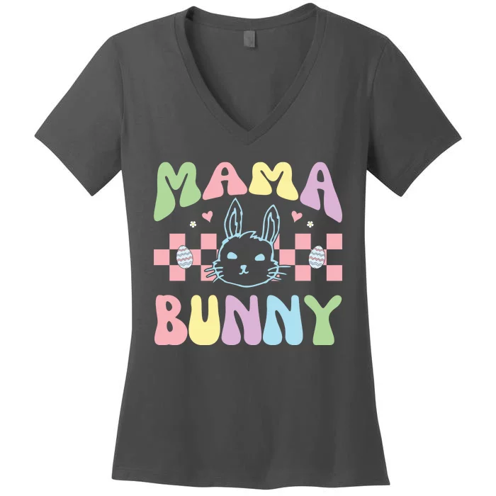 Mama Bunny Retro Colorful Cute Holiday Women's V-Neck T-Shirt