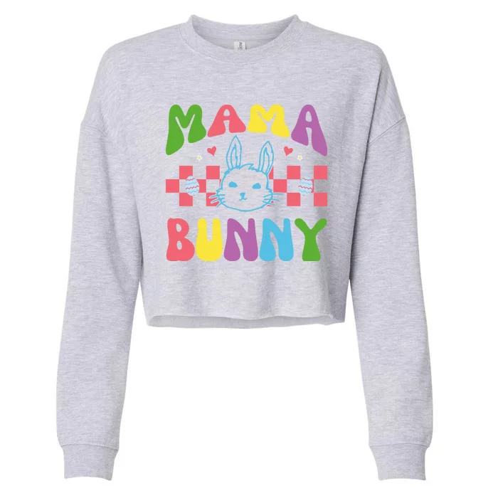 Mama Bunny Retro Colorful Cute Holiday Cropped Pullover Crew