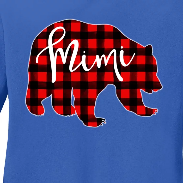 Mimi Bear Red Plaid Matching Family Christmas Eve Buffalo Cool Gift Ladies Long Sleeve Shirt