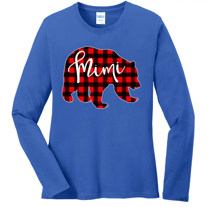 Mimi Bear Red Plaid Matching Family Christmas Eve Buffalo Cool Gift Ladies Long Sleeve Shirt