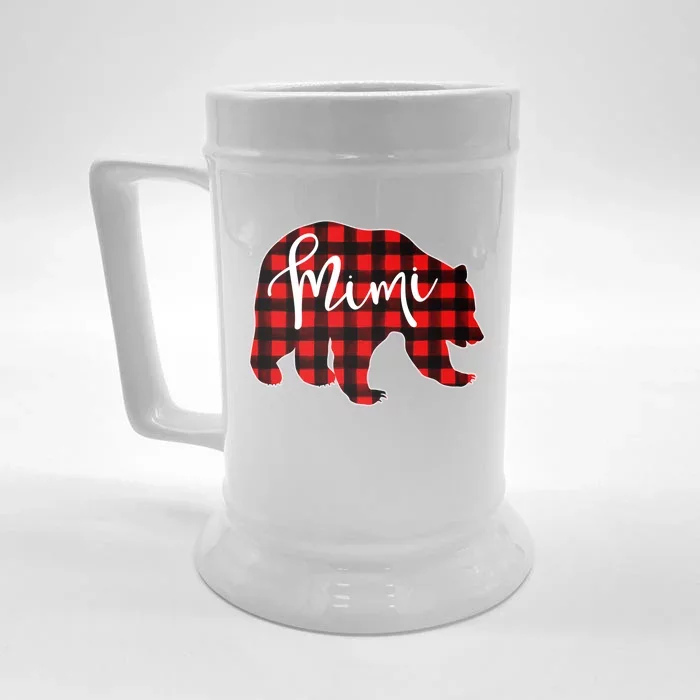 Mimi Bear Red Plaid Matching Family Christmas Eve Buffalo Cool Gift Front & Back Beer Stein