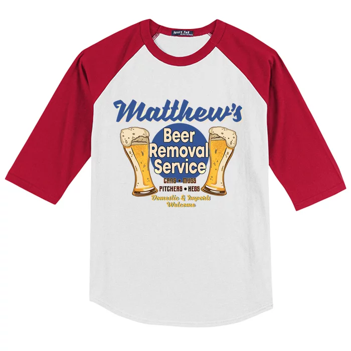 Matthew's Beer Removal Service Funny Party Ing Gift Kids Colorblock Raglan Jersey