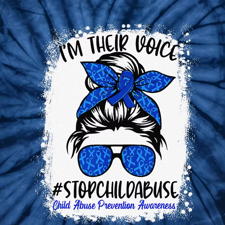 Messy Bun Ribbon Stop Child Abuse Prevention Awareness Month Tie-Dye T-Shirt