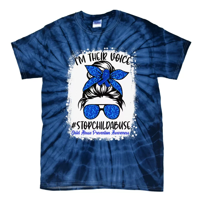 Messy Bun Ribbon Stop Child Abuse Prevention Awareness Month Tie-Dye T-Shirt