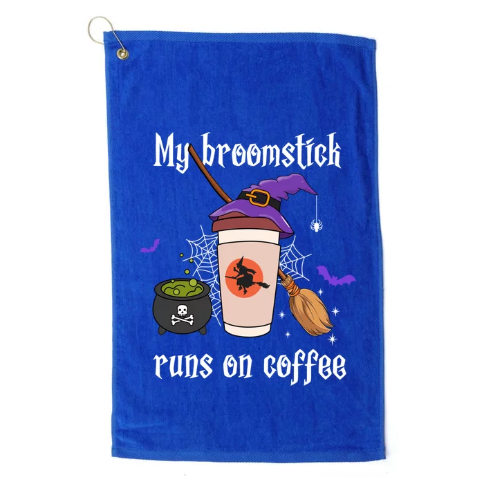 My Broomstick Runs On Coffee Gift Coffee Lover Halloween Gift Platinum Collection Golf Towel