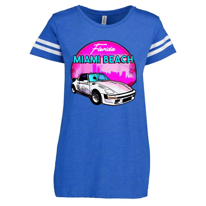 Miami Beach Road Trip Tee | Explore Florida's Iconic Coastline Enza Ladies Jersey Football T-Shirt