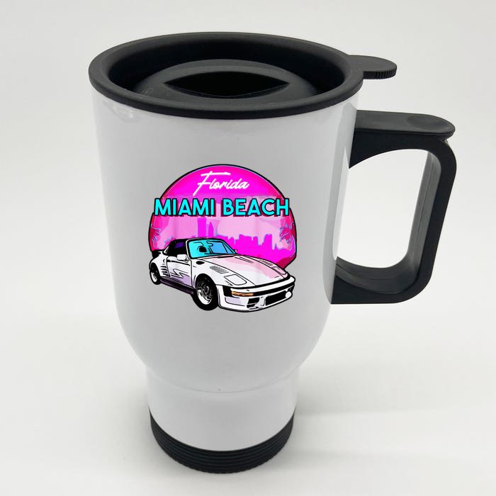 Miami Beach Road Trip Tee | Explore Florida's Iconic Coastline Front & Back Stainless Steel Travel Mug