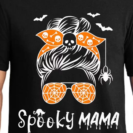 Messy Bun Spooky Mama Mom Funny Halloween Costume Skull Pajama Set