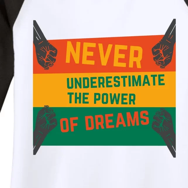 Motivational BHM Slogan Never Underestimate The Power Of Dreams Black History Women's Tri-Blend 3/4-Sleeve Raglan Shirt