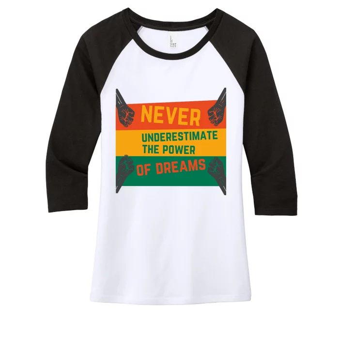 Motivational BHM Slogan Never Underestimate The Power Of Dreams Black History Women's Tri-Blend 3/4-Sleeve Raglan Shirt