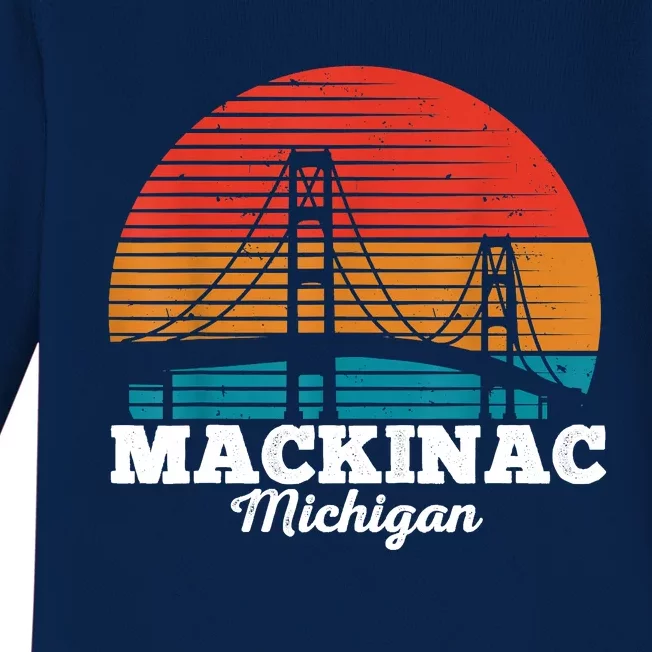 Mackinac Bridge Souvenir Mackinaw Island Retro Michigan Baby Long Sleeve Bodysuit