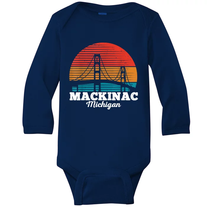 Mackinac Bridge Souvenir Mackinaw Island Retro Michigan Baby Long Sleeve Bodysuit