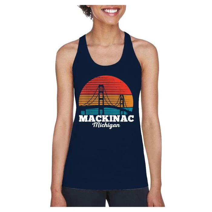 Mackinac Bridge Souvenir Mackinaw Island Retro Michigan Women's Racerback Tank