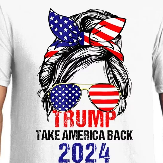 Messy Bun Support Trump 2024 Flag Take America Pajama Set