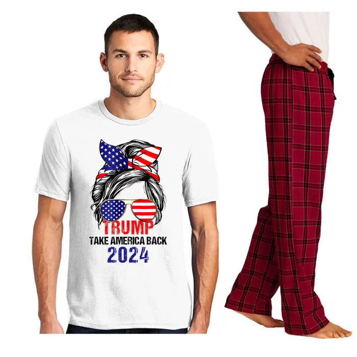 Messy Bun Support Trump 2024 Flag Take America Pajama Set