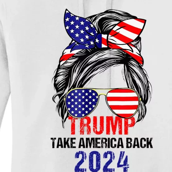 Messy Bun Support Trump 2024 Flag Take America Women's Pullover Hoodie