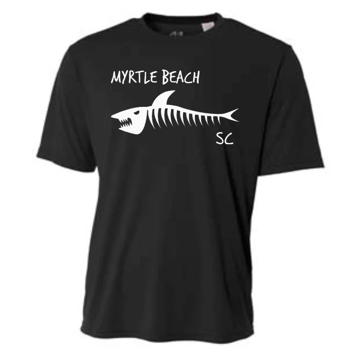 Myrtle Beach SC South Carolina Shark Skeleton White Print Cooling Performance Crew T-Shirt