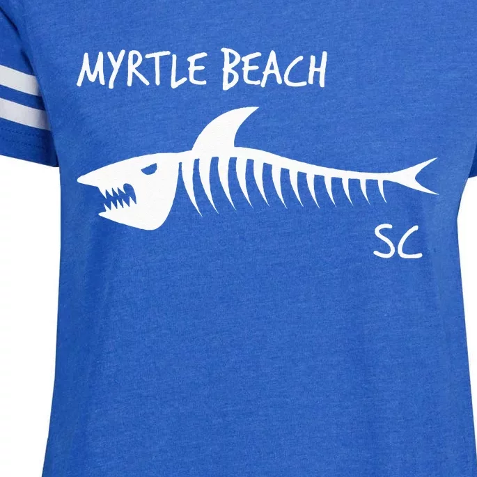 Myrtle Beach SC South Carolina Shark Skeleton White Print Enza Ladies Jersey Football T-Shirt