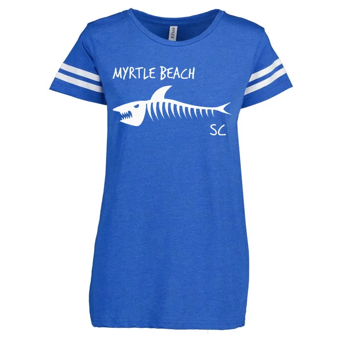 Myrtle Beach SC South Carolina Shark Skeleton White Print Enza Ladies Jersey Football T-Shirt