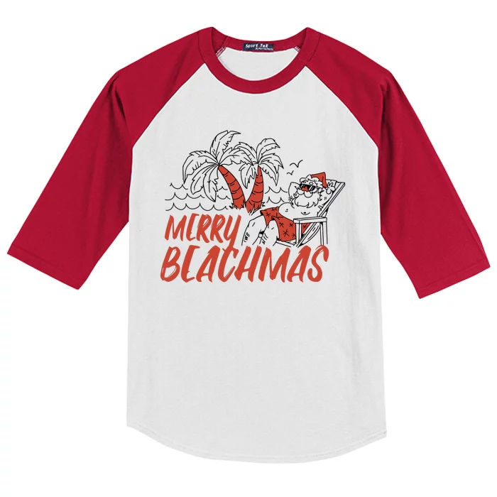 Merry Beachmas Santa Claus Vacation Kids Colorblock Raglan Jersey