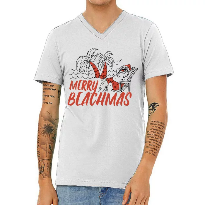 Merry Beachmas Santa Claus Vacation V-Neck T-Shirt