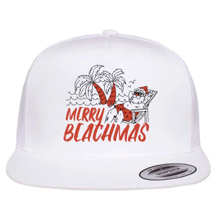 Merry Beachmas Santa Claus Vacation Flat Bill Trucker Hat