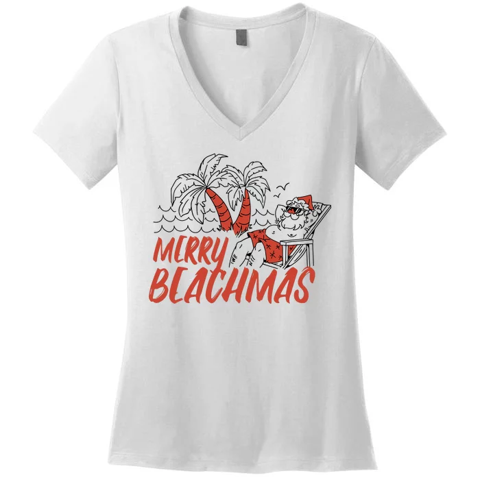 Merry Beachmas Santa Claus Vacation Women's V-Neck T-Shirt