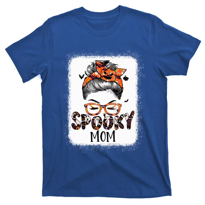 Messy Bun Spooky Mom Pumpkin Halloween Bat Gift T-Shirt