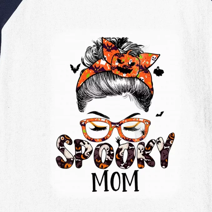 Messy Bun Spooky Mom Pumpkin Halloween Bat Gift Baseball Sleeve Shirt