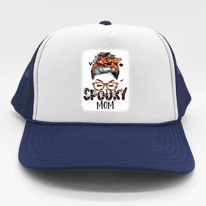 Messy Bun Spooky Mom Pumpkin Halloween Bat Gift Trucker Hat