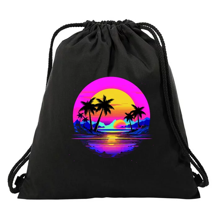 Miami Beach Sun Set Vibrant Drawstring Bag