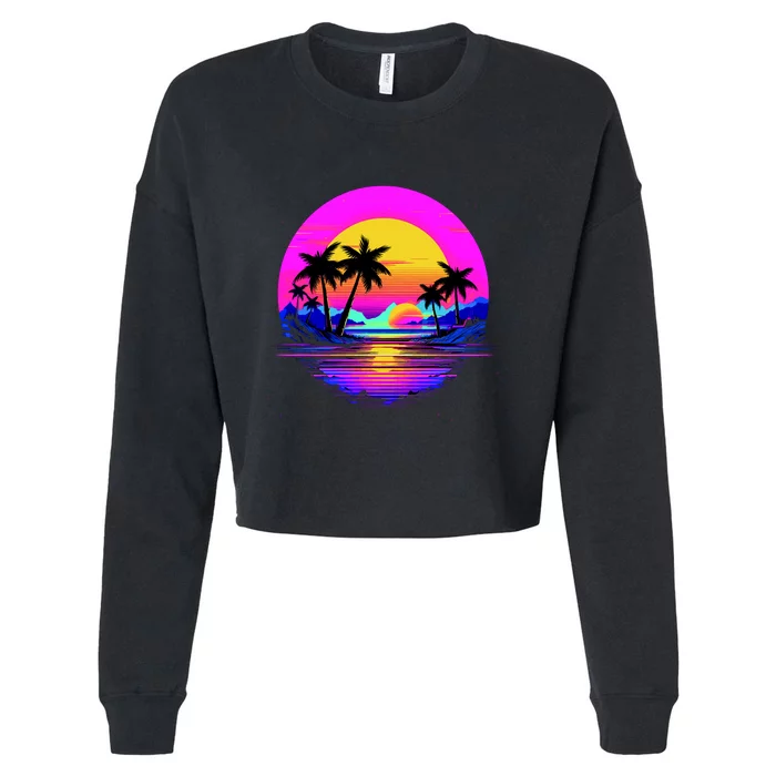 Miami Beach Sun Set Vibrant Cropped Pullover Crew