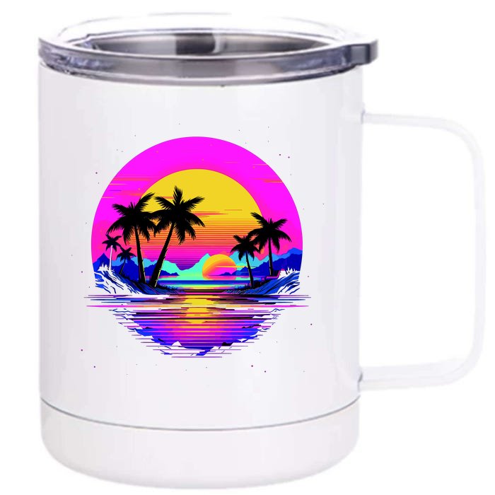 Miami Beach Sun Set Vibrant Front & Back 12oz Stainless Steel Tumbler Cup