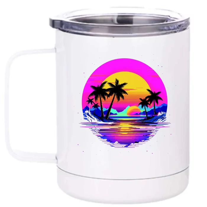 Miami Beach Sun Set Vibrant Front & Back 12oz Stainless Steel Tumbler Cup