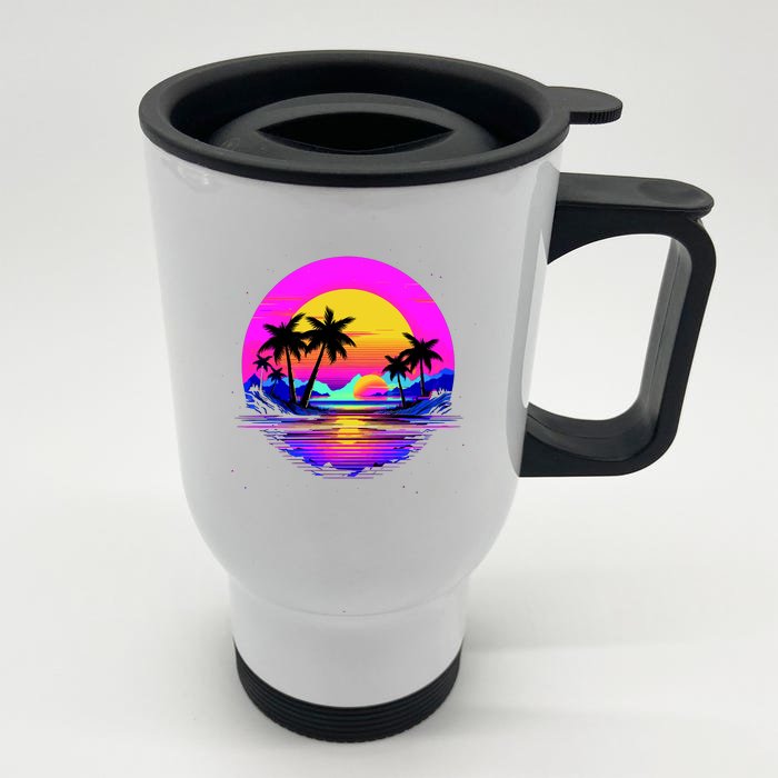 Miami Beach Sun Set Vibrant Front & Back Stainless Steel Travel Mug