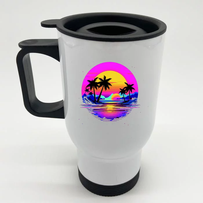 Miami Beach Sun Set Vibrant Front & Back Stainless Steel Travel Mug